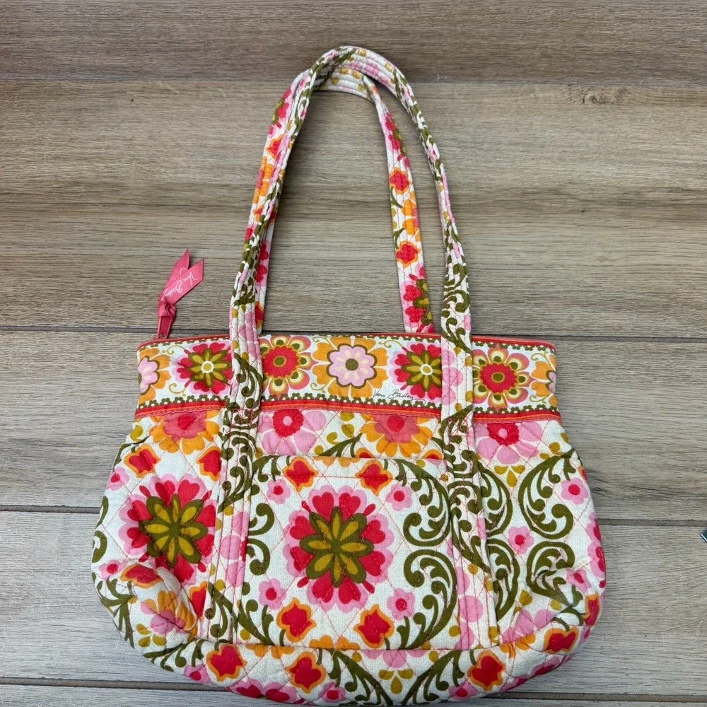 Vera Bradley Tote Shoulder Bag Folkloric Floral Pockets Retired Warm Summer